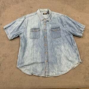 Route 66 Light Wash Short Sleeve Denim Button Down Shirt Dual Pockets Men's XL